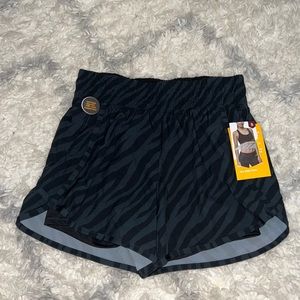 NWT Avia Women’s Black Zebra Print Running Shorts Built-In Biker Shorts Layer